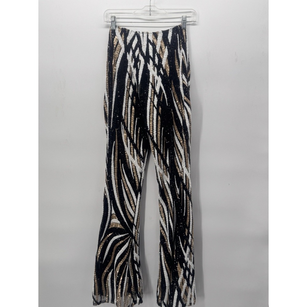 Club L  High Waist Sequin Flared Pants Trousers Size 2 stripped sequin club wear